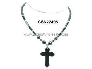 Hematite Cross Pendant Beads Stone Chain Choker Fashion Women Necklace